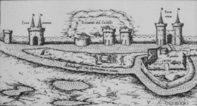 Western_side_of_La_Rochelle_with_remaining_towers_of_Vauclair_castle_by_Antonius_Lafreri_Rome_circa_1573