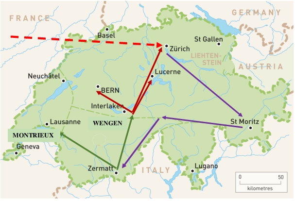 map of Switzerland journey